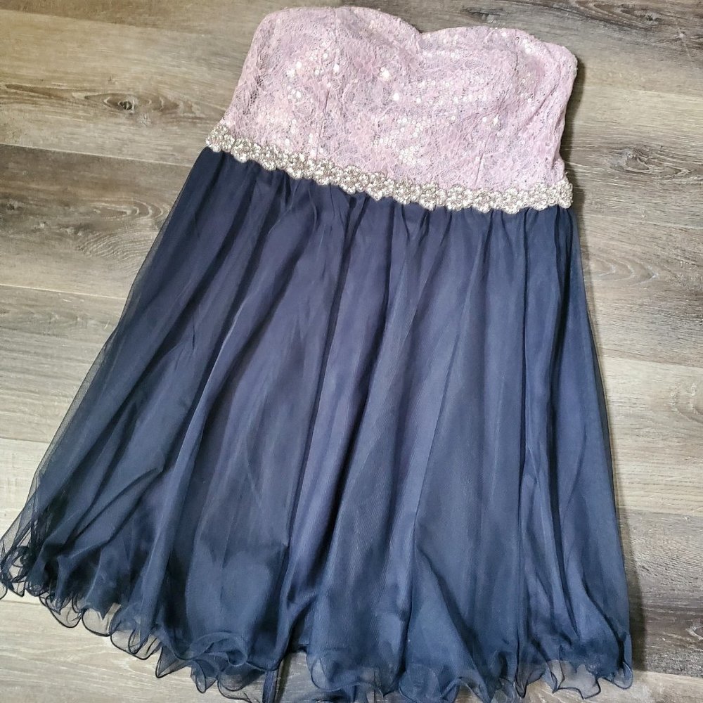 Deb Lavender Navy Blue Sequin Strapless Dress  18
